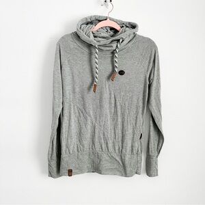 Naketano Heathered Gray Green Cowl Neck Hoodie Top sz Medium